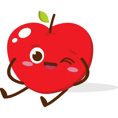 Cute red apple cartoon character with smiling face