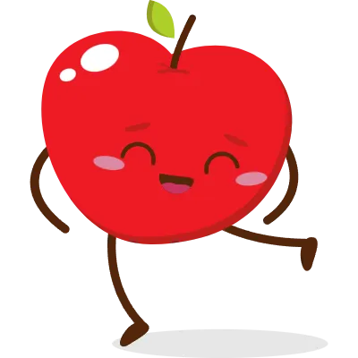 Cute red apple cartoon character with smiling face