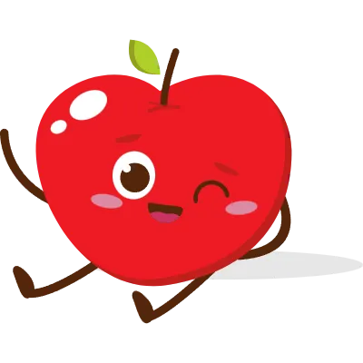 Cute red apple cartoon character with smiling face