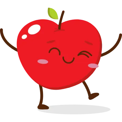 Cute red apple cartoon character with smiling face