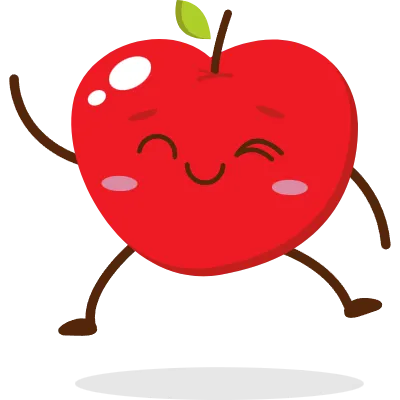 Cute red apple cartoon character with smiling face