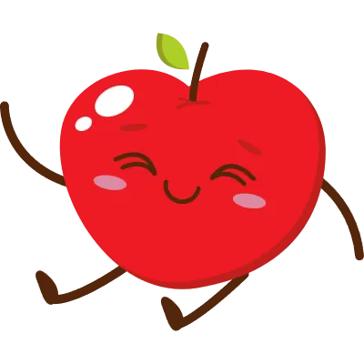 Cute red apple cartoon character with smiling face