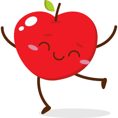Cute red apple cartoon character with smiling face