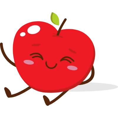 Cute red apple cartoon character with smiling face
