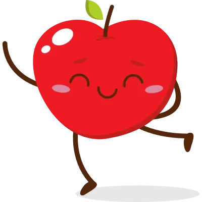 Cute red apple cartoon character with smiling face