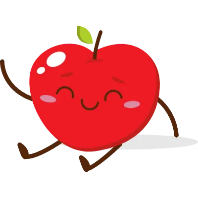 Cute red apple cartoon character with smiling face
