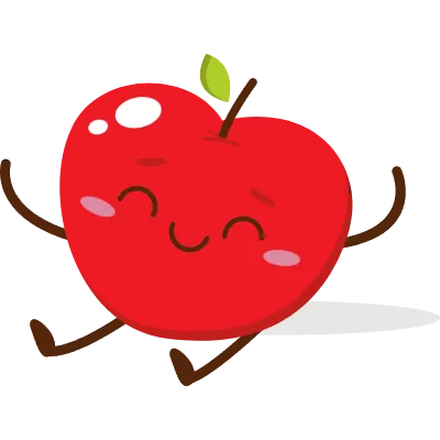 Cute red apple cartoon character with smiling face