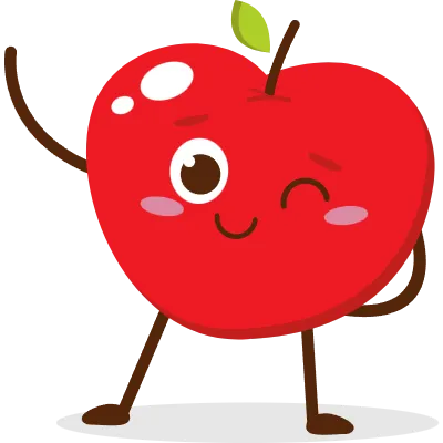 Cute red apple cartoon character with smiling face
