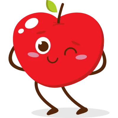 Cute red apple cartoon character with smiling face