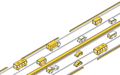 Simple line drawing isometric illustration of a single lane twolane road with median divider 