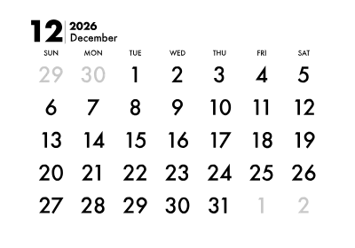 2026年カレンダー12月