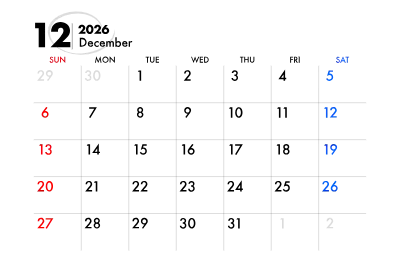 2026年カレンダー 12月