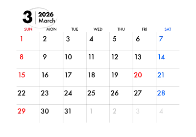 2026年カレンダー 3月