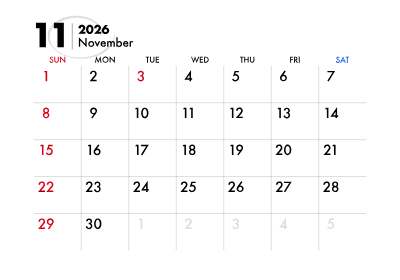 2026年カレンダー 11月
