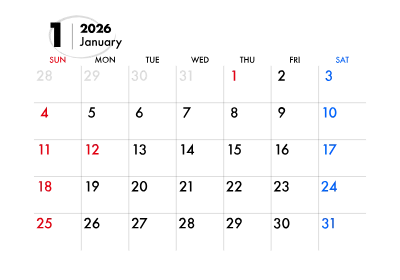 2026年カレンダー 1月