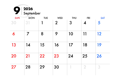 2026年カレンダー 9月