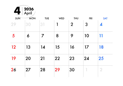 2026年カレンダー 4月