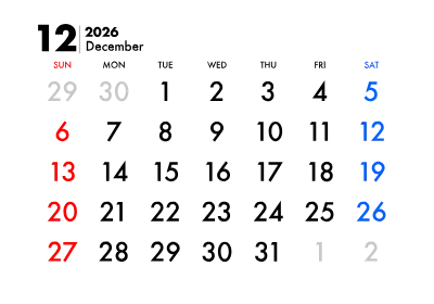 2026年カレンダー 12月