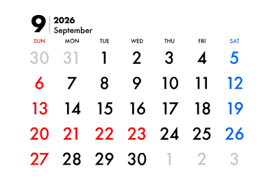 2026年カレンダー 9月
