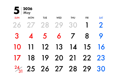 2026年カレンダー 5月