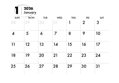 2026年カレンダー 1月