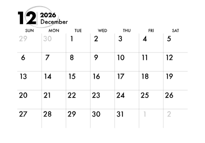 2026年カレンダー 12月
