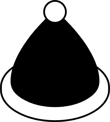 Santa Claus Hat Isometric Line Drawing Illustration of a Cap with White Fluffy Trim, black and white