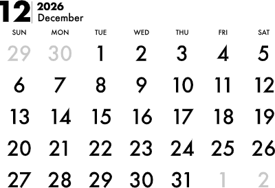 2026年12月カレンダー
