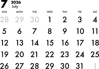 2026年7月カレンダー