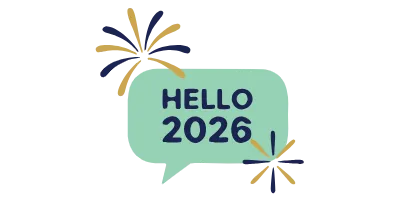 Hello 2026 Speech Bubble with Fireworks