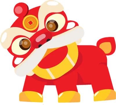 Chinese New Year Icon Set with Lion Dance Lanterns and Lucky Symbols