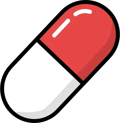 약물 치료와 복용을 상징하는 캡슐 아이콘