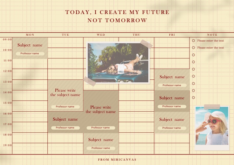 Neat grid college student timetable in beige vintage color - 미리캔버스