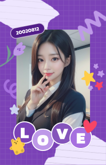 Cute idol photo card with purple background - MiriCanvas