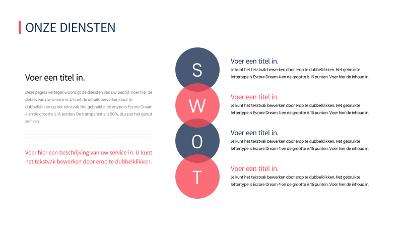 SWOT ontwerp infographic met een strak concept in rood en marineblauw ...