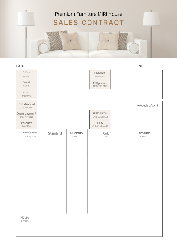 Beige Premium Furniture Sales Agreement Quotation Business Template ...