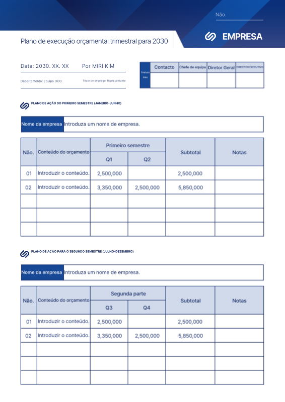 Plano de execução orçamental trimestral em estilo gráfico azul - MiriCanvas