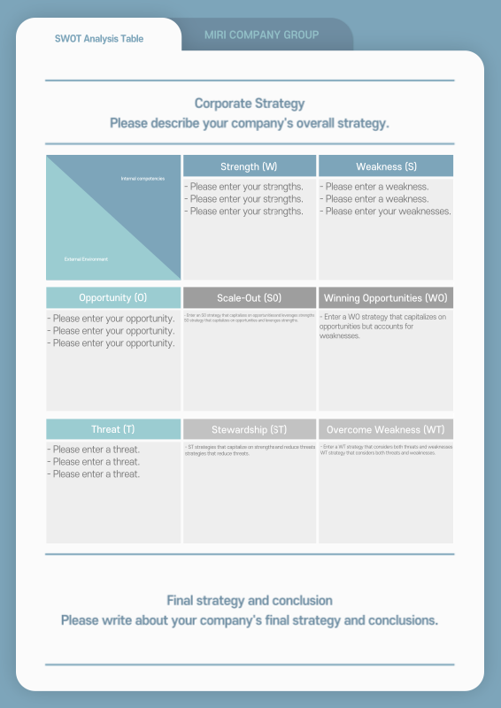 SWOT Analysis of Blue and Gray's File Concept - MiriCanvas