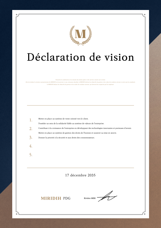 Documenter une déclaration de vision pour une entreprise haut de gamme ...