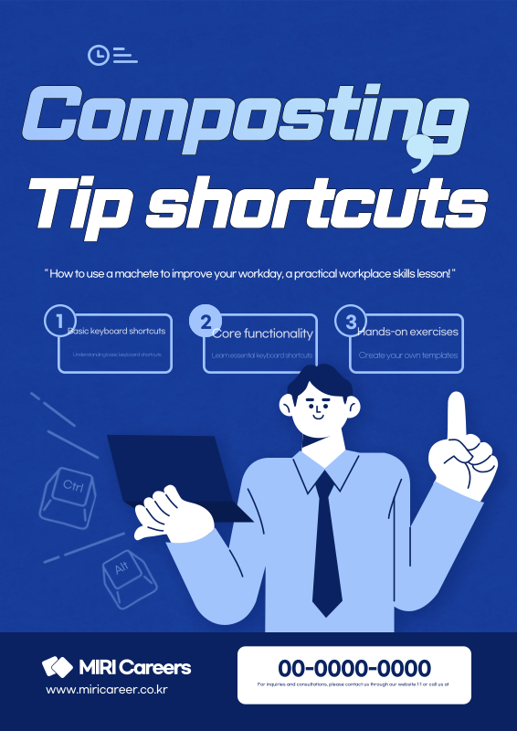 Simple illustration in navy blue office worker practical skills course ...