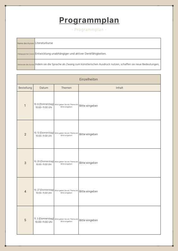 Ein einfacher Programmplan in Braun - MiriCanvas