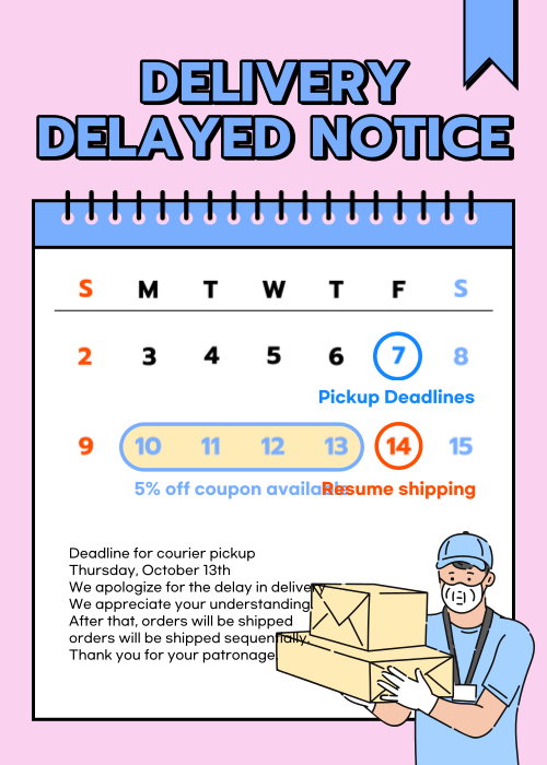 A minimalist pink and light blue courier delivery delay notice - 미리캔버스