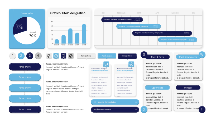 Kit di stile UX UI con sensazione tridimensionale in blu chiaro e blu ...