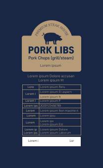 Blue beige illustration pork chop food label - MiriCanvas