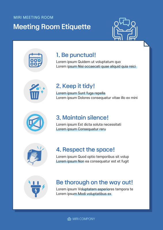 Blue, simple icon with room rules documentation - MiriCanvas