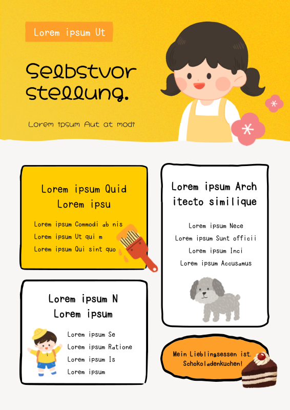 Niedliches Kind Bio mit gelber Illustration 自己紹介 - MiriCanvas