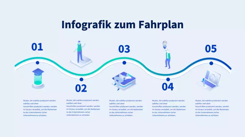 Roadmap-Infografik mit blauen und hellblauen Business-Illustrationen ...