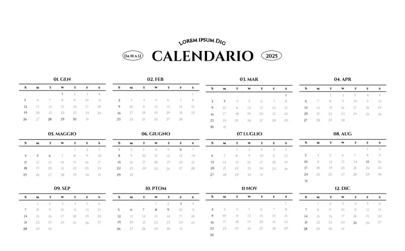 Calendario da parete in stile semplice con concetto di fotografia di viaggio emozionale in bianco e nero