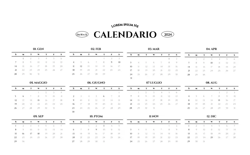 Calendario da parete in stile semplice con concetto di fotografia di viaggio emozionale in bianco e nero