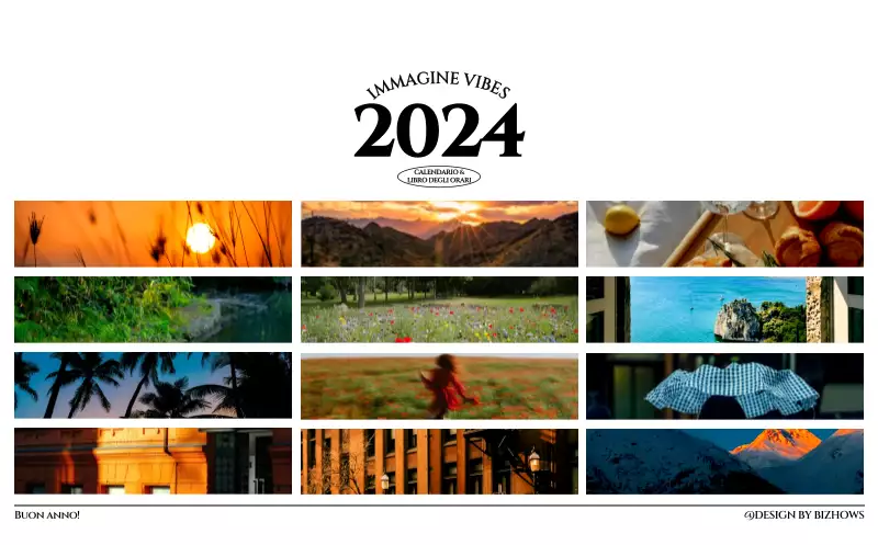 Calendario da parete in stile semplice con concetto di fotografia di viaggio emozionale in bianco e nero